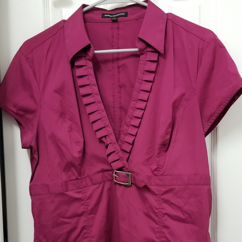 Express Fuchsia Top with Plunge Neckline